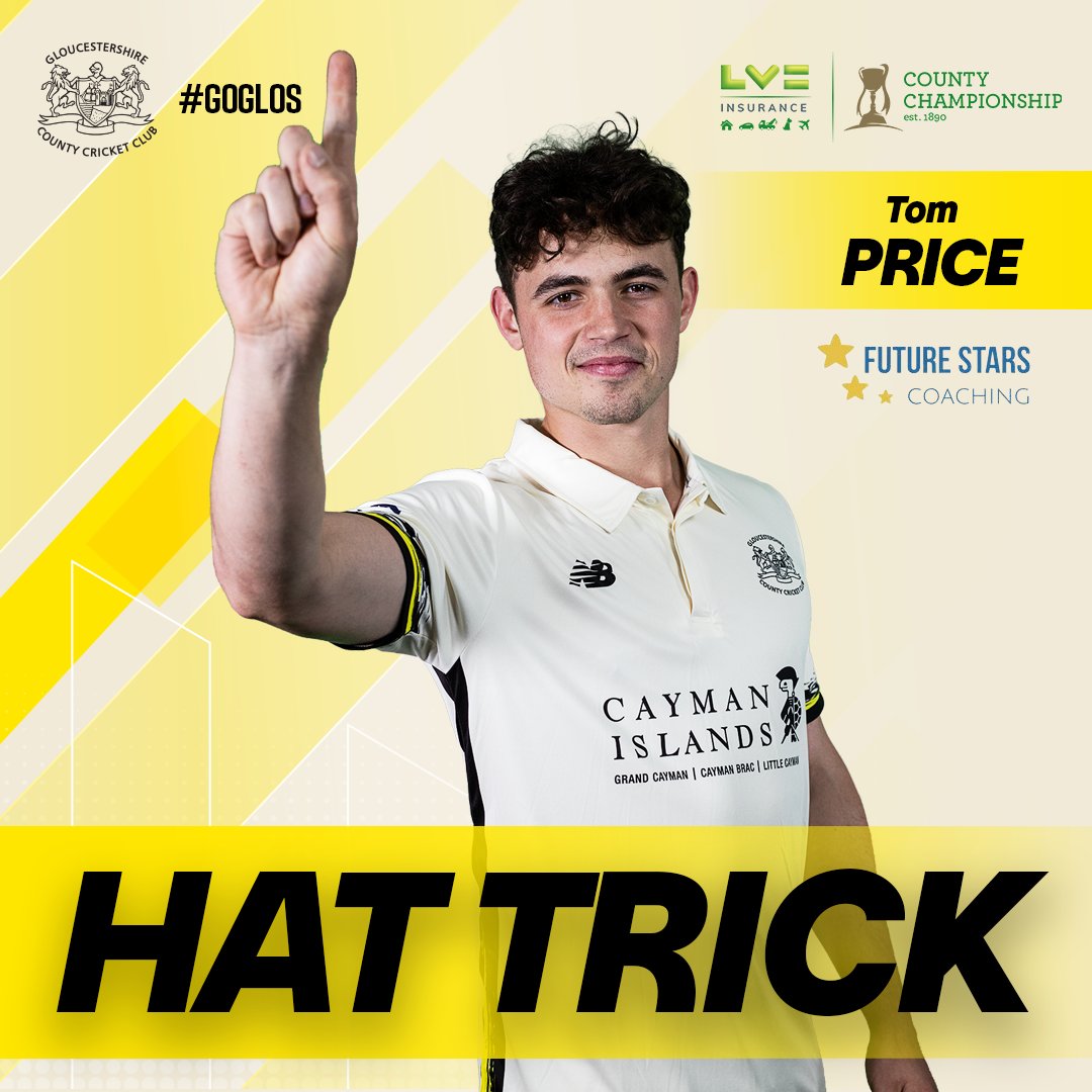 Gloscricket's tweet photo. DO NOT SCRATCH YOUR EYES!!

TOM PRICE TAKES A HAT TRICK AT NEW ROAD!!

ABSOLUTELY SENSATIONAL!!!!!!!!

#GoGlos 💛🖤 https://t.co/TCSAOVQpL0