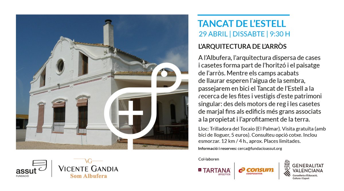 FundacioAssut's tweet photo. A falta de poques setmanes perquè torne l'aigua a la marjal, per a la "barrejà" de l'arròs, eixirem a explorar l'arquitectura del #TancatDeLEstell #Albufera #ProgramaCerca #FesTeuElTeuPaisatge @bodegasgandia (#SomAlbufera) @tartanarice @Consum @GVAculturesport https://t.co/1kfV3n5FQC