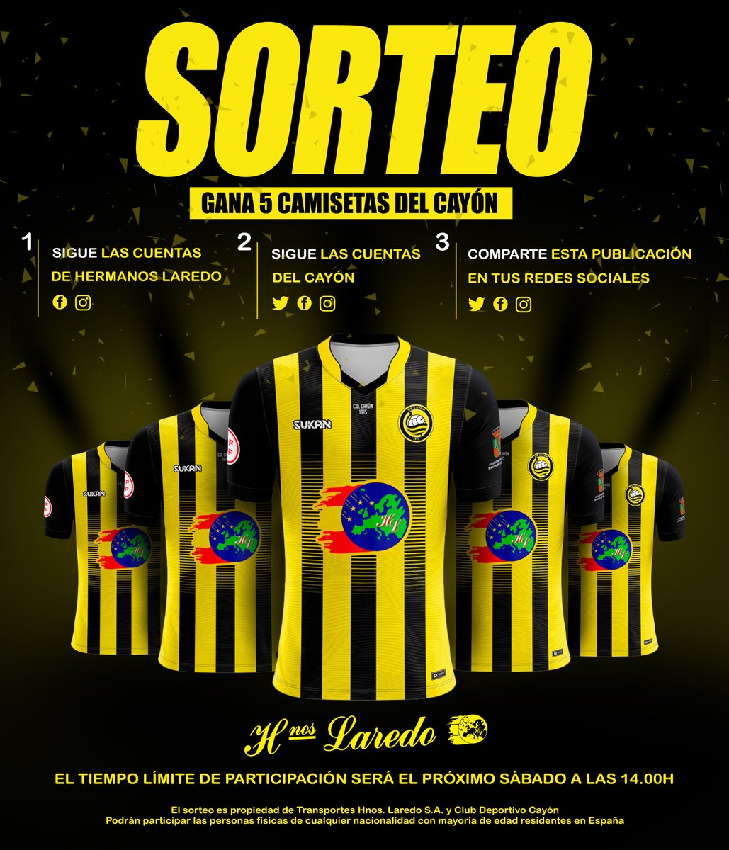 🙌 ¿Quieres ganar 5 CAMISETAS del Cayón GRATIS? ¡Sigue estos dos sencillos pasos! ⬇️

2⃣ SIGUE la cuenta de Twitter del Cayón
3⃣ Dale RT a este tweet

💛 El DOMINGO se publicarán los ganadores en esta red social

#aúpaCAYÓN