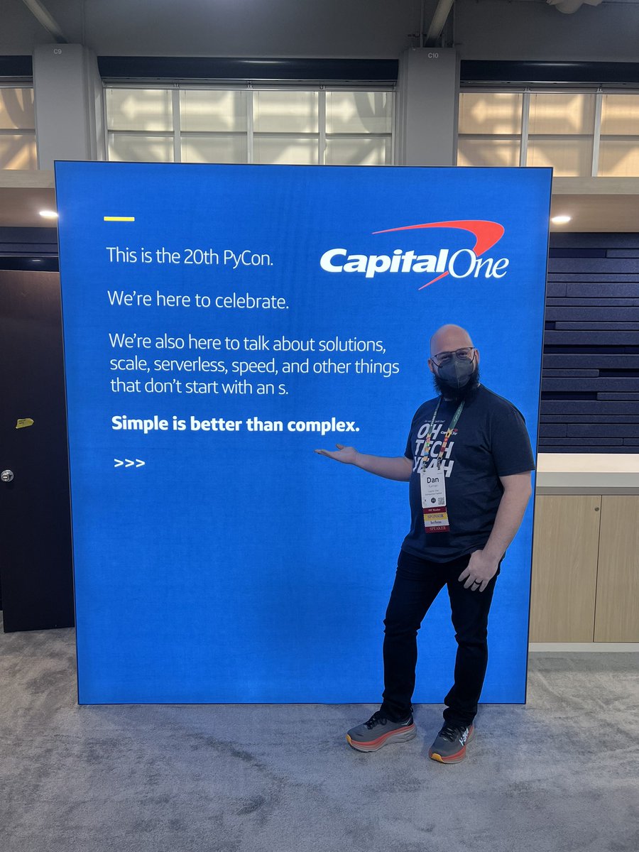 djfurman4tech's tweet photo. Come join us at the #lifeAtCapitalone booth! If you’d like to learn more about Python powered serverless apps, my talk with @mcnamarabrian is at 3:30 today for #PyCon2023 in 251C. https://t.co/yV54N1SWw6