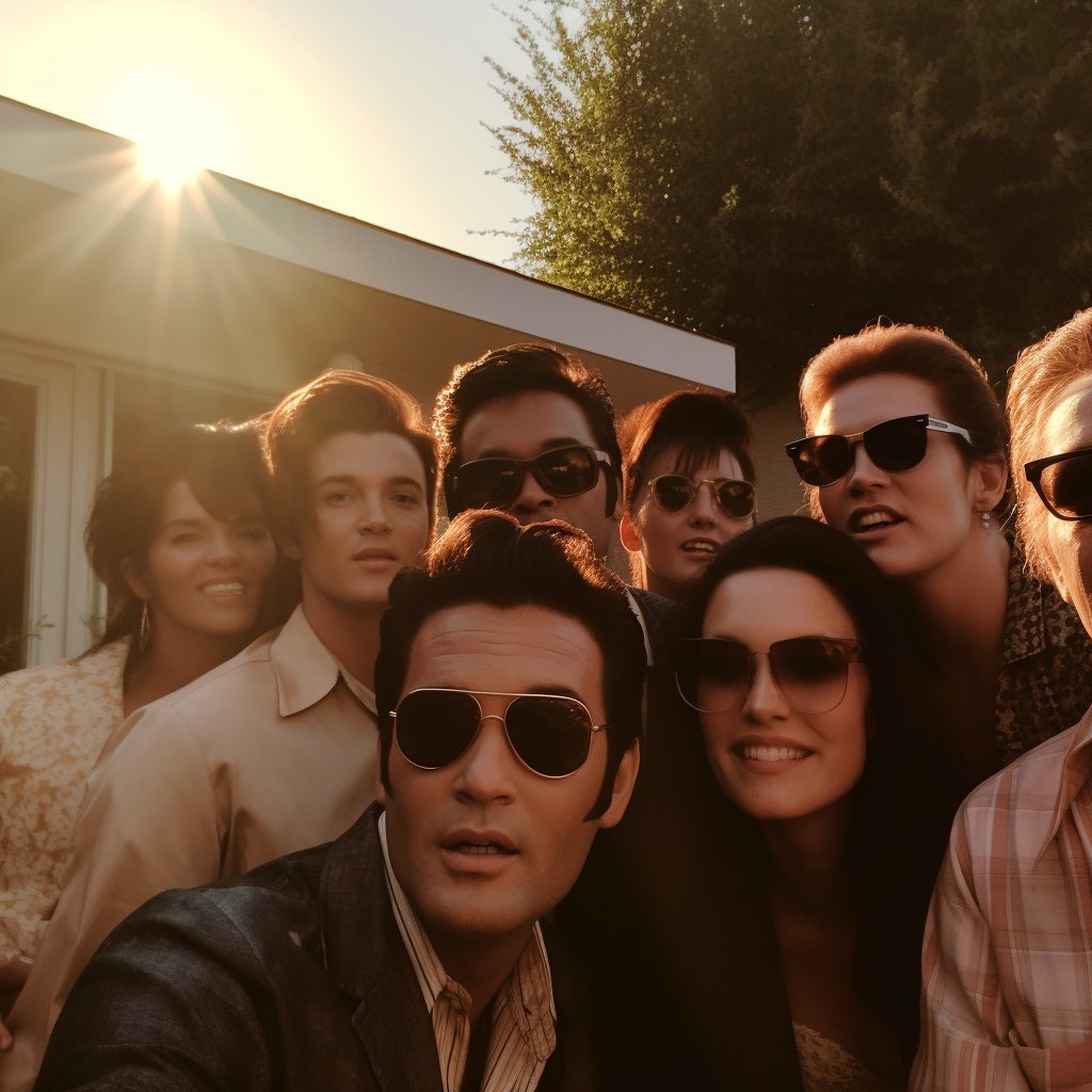 Elvis having a blast at his party, taking a selfie with his friends 😎 #Elvis #elvisisalive #ai