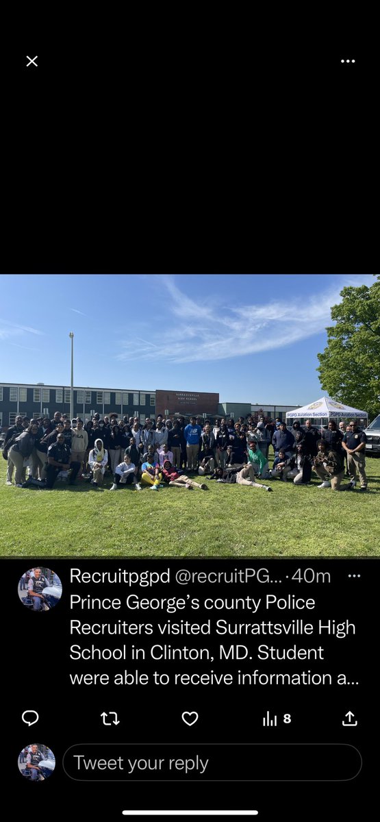 .<a href="/PGPDNews/">PGPDNEWS</a> Recruiters visited Surrattsville High School in Clinton on Thursday. Students received info about our department and the Cadet Program. Apply at PGPOLICE.ORG. Salary for cadets is $26k. <a href="/pgcps/">PGCPS</a>