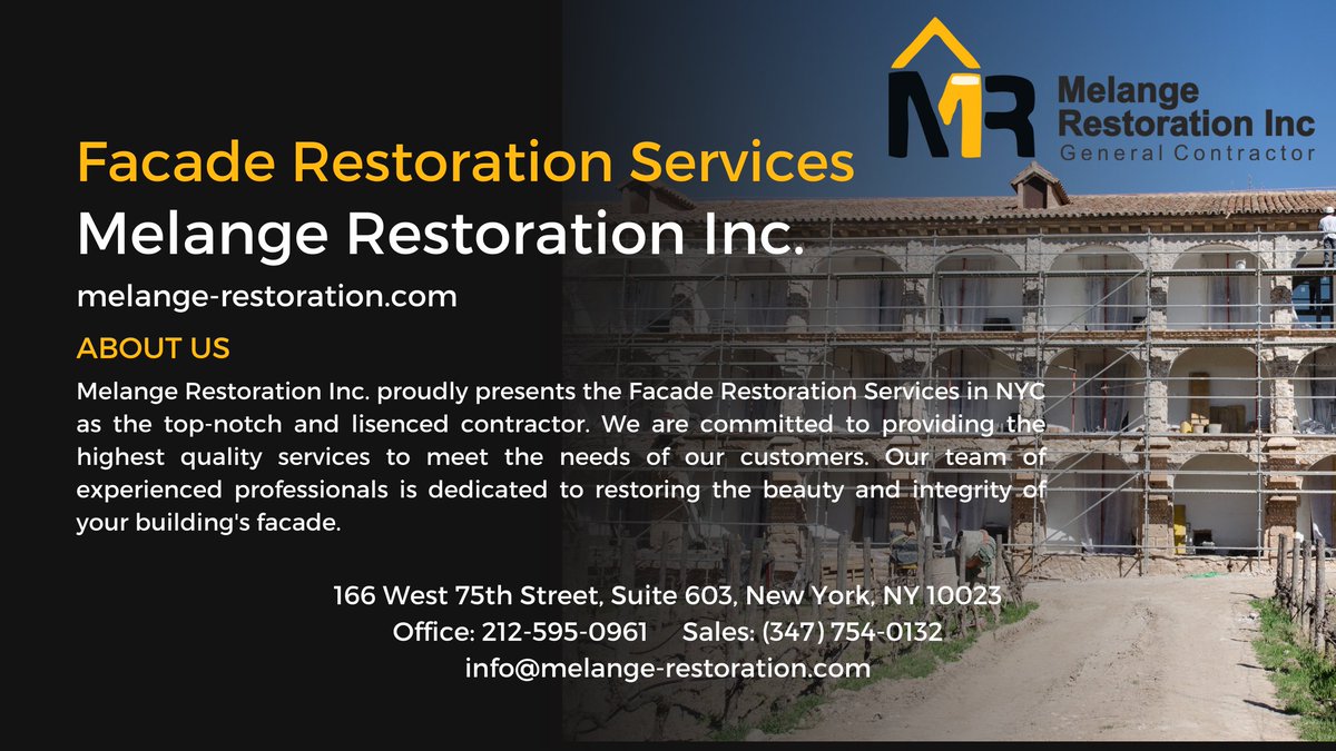 IncMelange's tweet photo. Facade Restoration Services
https://t.co/HQr2H8VIO2
#generalcontractors #professionalcontractor #rénovation #homerenovations #remodeledhome #facaderestorationnyc #locallaw11 #buildingrestoration #contractor #construction #constructionindustry #restore #facadesofbuildings #NYC https://t.co/GfCJMnRvOC