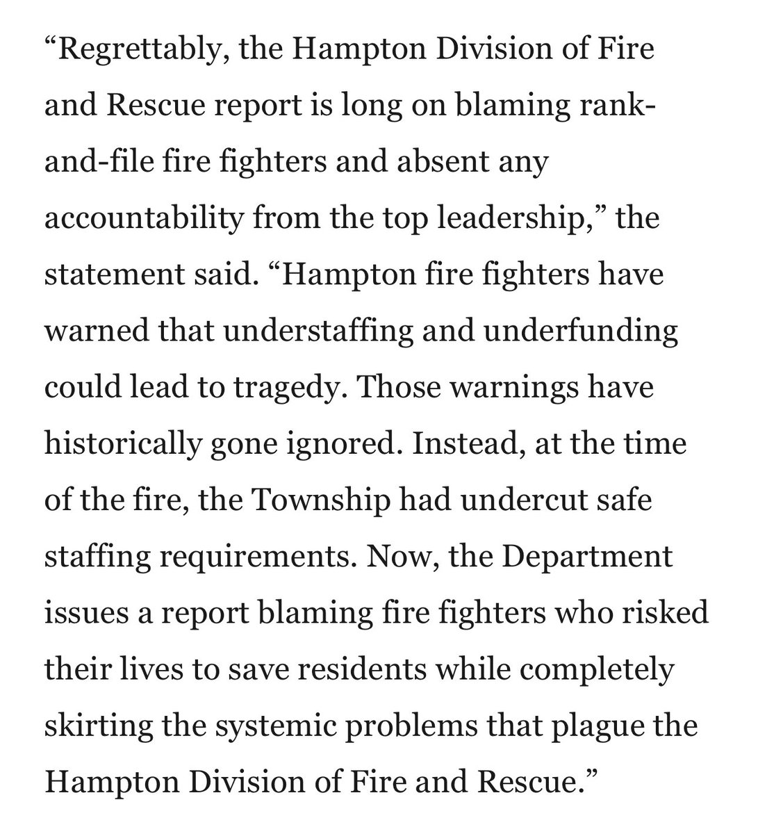 hamptononfire's tweet photo. .@JoshJanney offers a fair account of the Township fire report findings &amp; response from experts in the field. Hampton report is on @IAFFofficial radar 👀. Looking forward to hearing more from the Assn &amp; @IAFFPresident on the happenings in Hampton. ⬇️#CultureChange #HamptonOnFire https://t.co/ubmNxuzqKh