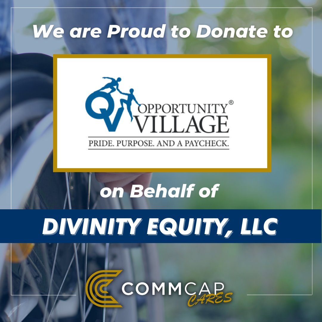 Thanks to the recent closing of Divinity Metals by Kyle Nagy and Sebastian Torres, CommCap was able to make a donation to Opportunity Village through our CommCap Cares initiative.

commcapnv.com/commcapcares 💙

#giveback #communitygiving #CommCap #CommCapCares #CRE #VegasProud