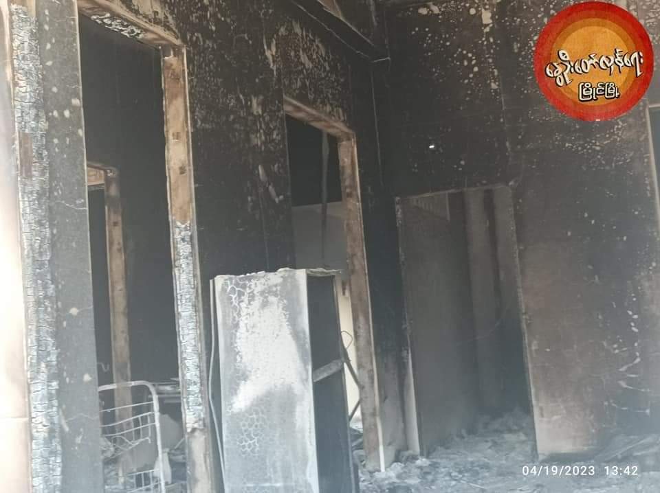 Amanda09115477's tweet photo. @JapanGov donated Hospital in Myaing Sagaing, Myanmar was burned down by Myanmar Military forces. Why @JapanGov watchs this kind of insult. 

#WhatsHappeningInMyanmar 
#Myanmar
#JapanGov
#Japan https://t.co/uyJouqXPIe