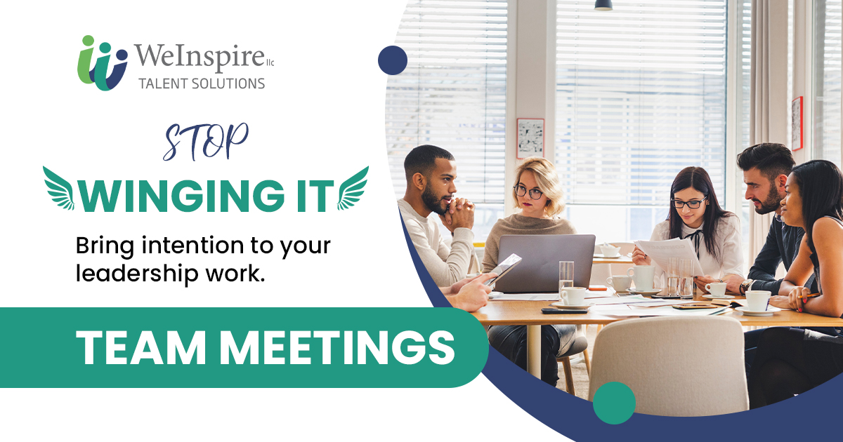 WeInspireTalent's tweet photo. Let's talk about team meetings. 🤔 Are you winging them? What messages are you sending if you show up only prepared to wing it? Read more for a few intentional habits that help you lead on purpose (https://t.co/bSQb2Pz0Lc) #weinspiretalentsolutions #hrleadership   #leadonpurpose https://t.co/I47qWRraVs