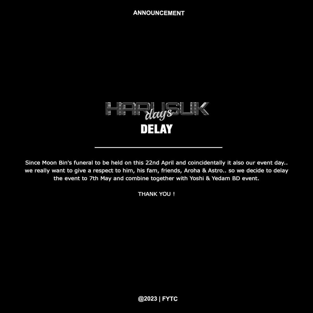 FYTREASURECAM's tweet photo. HARUSUK'S DAY | Delay Announcement! 

-RIP Moon Bin🕊️🤍 https://t.co/dEwWutHidu