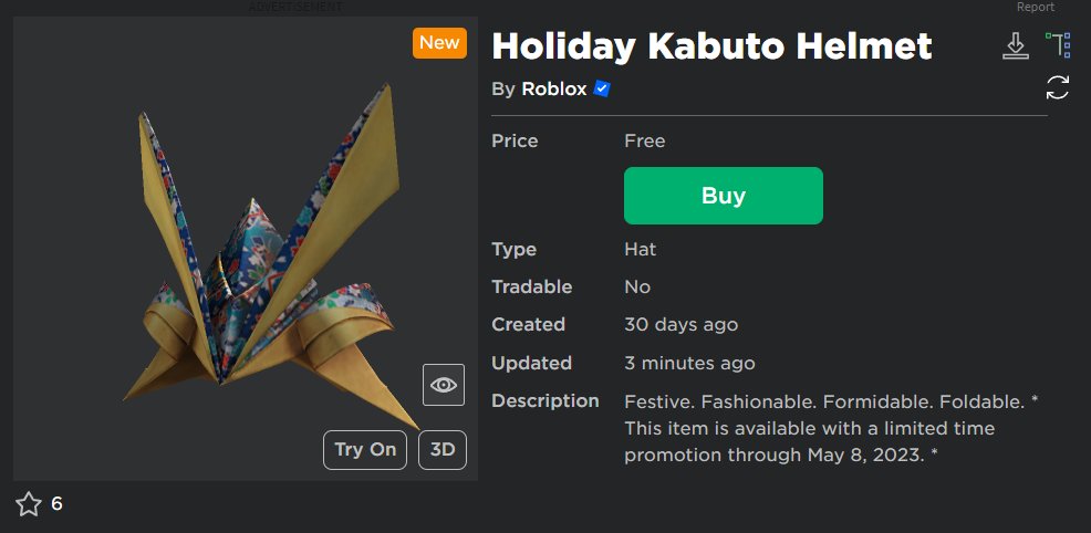 Lukas on X: New limited time item uploaded by #Roblox!! Onsale