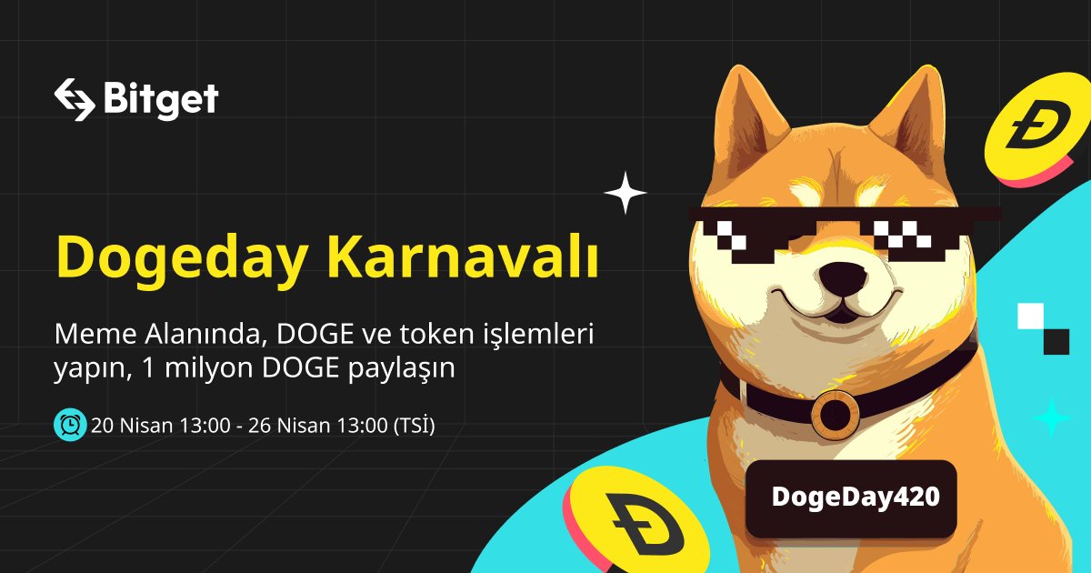 Bitget, Dogeday 4/20'yi kutlamak için bir karnaval başlatıyor. Dogecoin (DOGE) ve belirli memecoinlerle işlem yaparak 1.000.000 DOGE değerindeki ödül havuzunu paylaşın! 

partner.bitget.com/bg/L5B4C1 Bitget Kayıt

$DOGE ve belirli memecoinlerle 100 USDT veya daha fazla spot işlem…