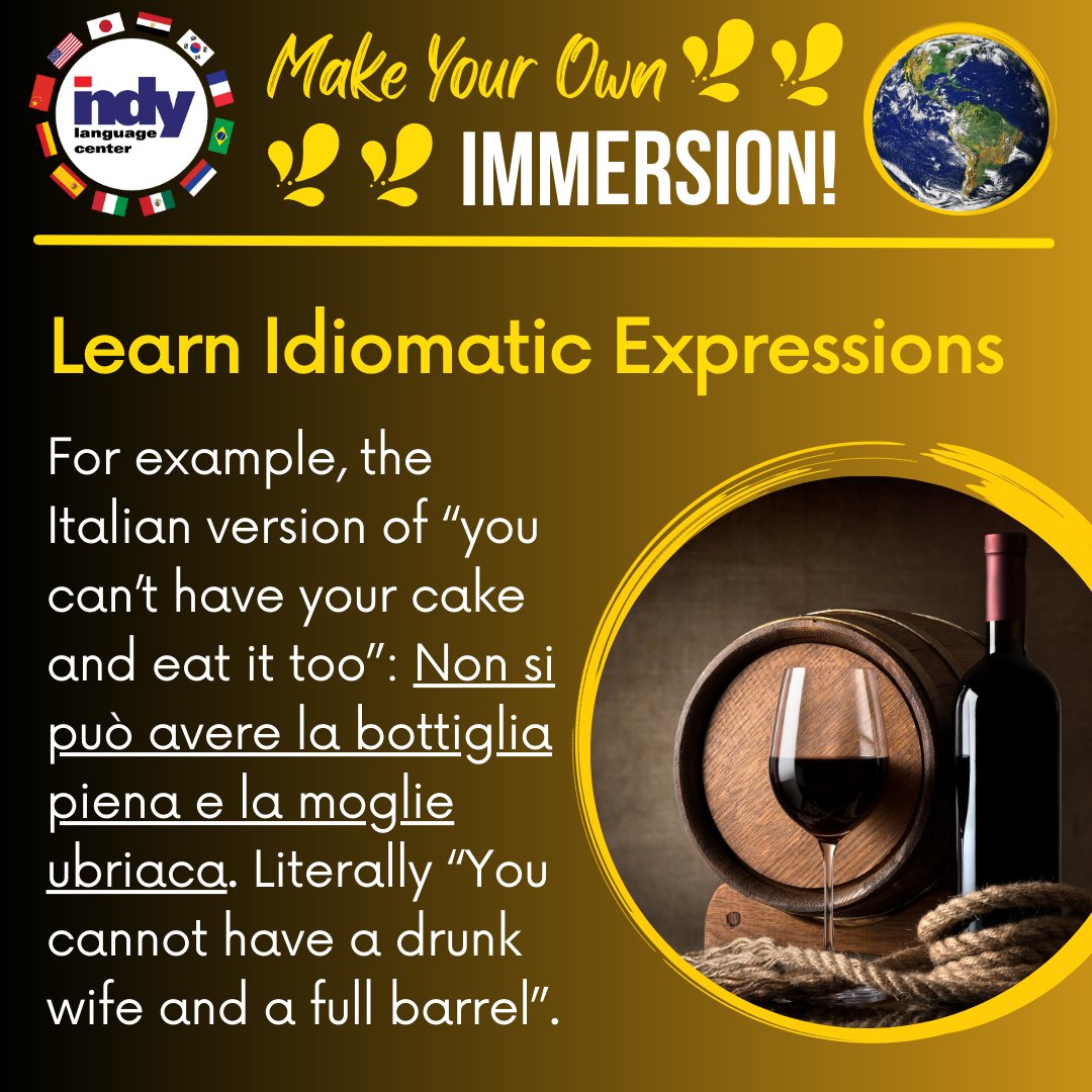 LanguageIndy's tweet photo. Learning idiomatic expressions makes language learning fun!

Check out our language classes at https://t.co/k105WfWSKf. We have classes in any world language with online, in-person and hybrid options.

#LanguageImmersion #LanguageLearning #LanguageClasses #ForeignLanguag https://t.co/UBXhVLNkqp