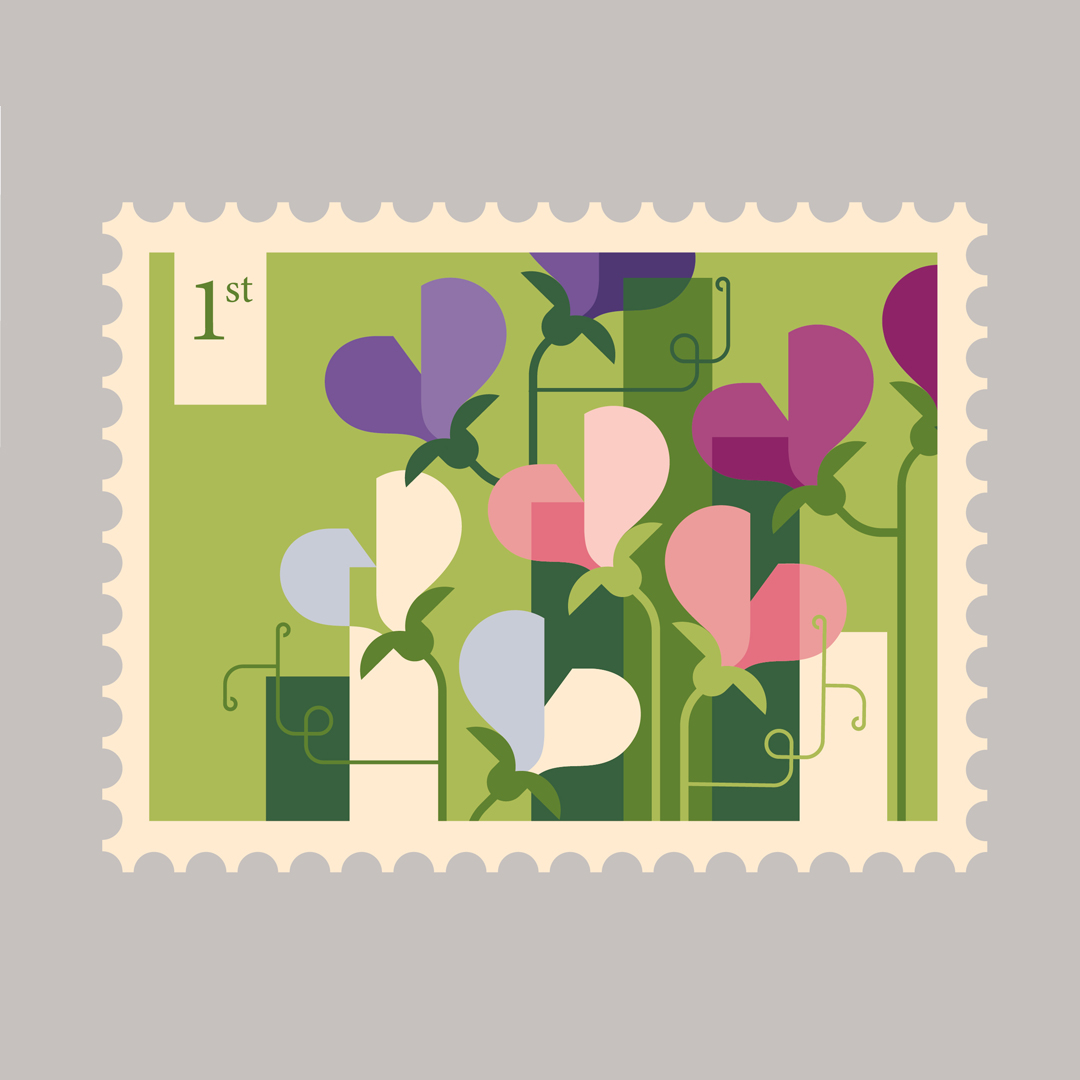 No 6 is my floral stamp series.
This one is a little busier and more complex that the other designs, but I think that reflects the climbing, often tangled nature of sweet peas.