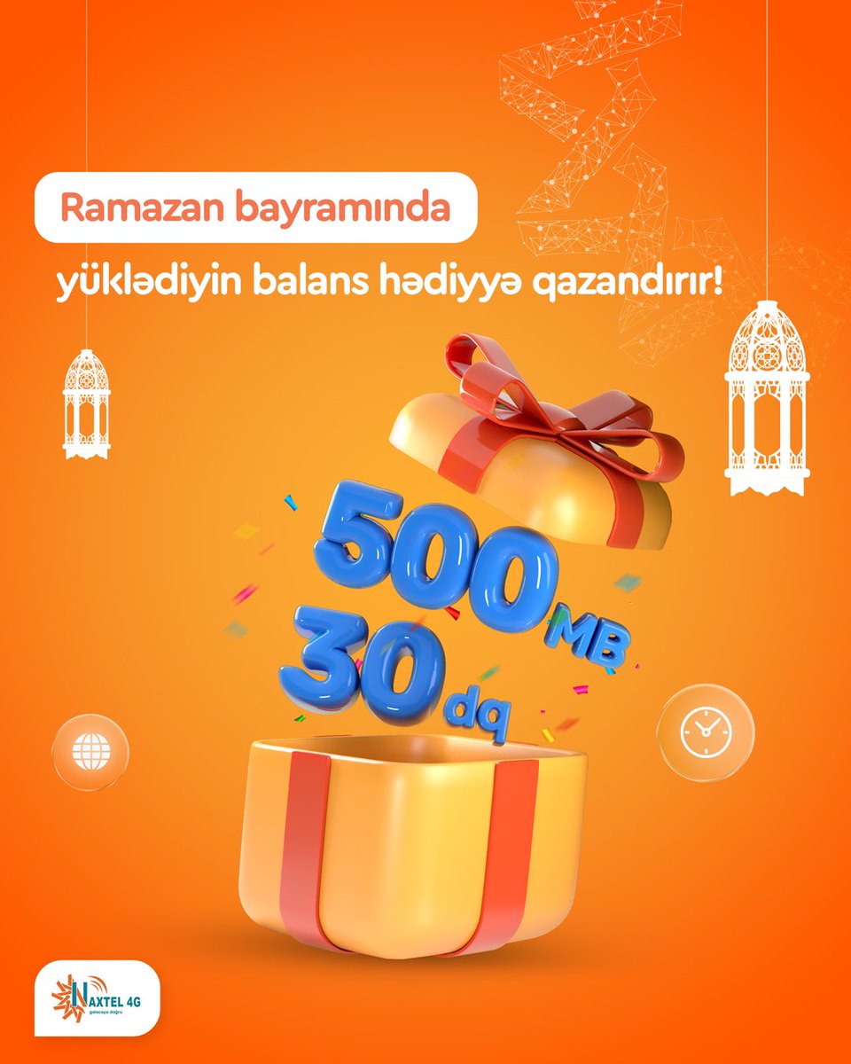 Naxtel4G's tweet photo. Ramazan bayramında yüklədiyin balans sənə hədiyyə qazandırır…🥳
#Naxtel #Naxtel4G #Gələcəyədogru #Ramazanbayramı #kampaniya https://t.co/qds6LarfaX