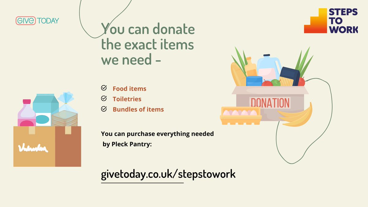givetodayuk's tweet photo. Exciting news! We're now working with Pleck Pantry in #Walsall, run by @StepsToWork, to provide their community with the exact items needed most. Join us in supporting their efforts to build a brighter future for their community. 

To donate - https://t.co/jFQFccfWB9

Thank you! https://t.co/30fUBRvYEm