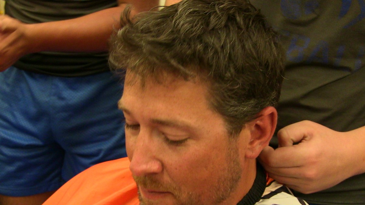 FrenshipMS's tweet photo. Can you say supercuts? Coach Ferguson let the boys give him a "haircut" as a reward for all of the accomplishments they made in track and athletics this year. #thefms https://t.co/HJxvvqehm7