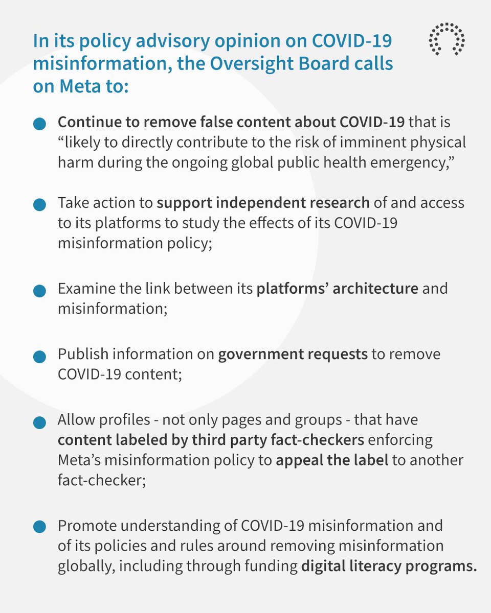 The Board issued 18 individual recommendations to Meta to which it must respond to within 60 days.

You can read the Board’s recommendations here: oversightboard.com/news/739141534…