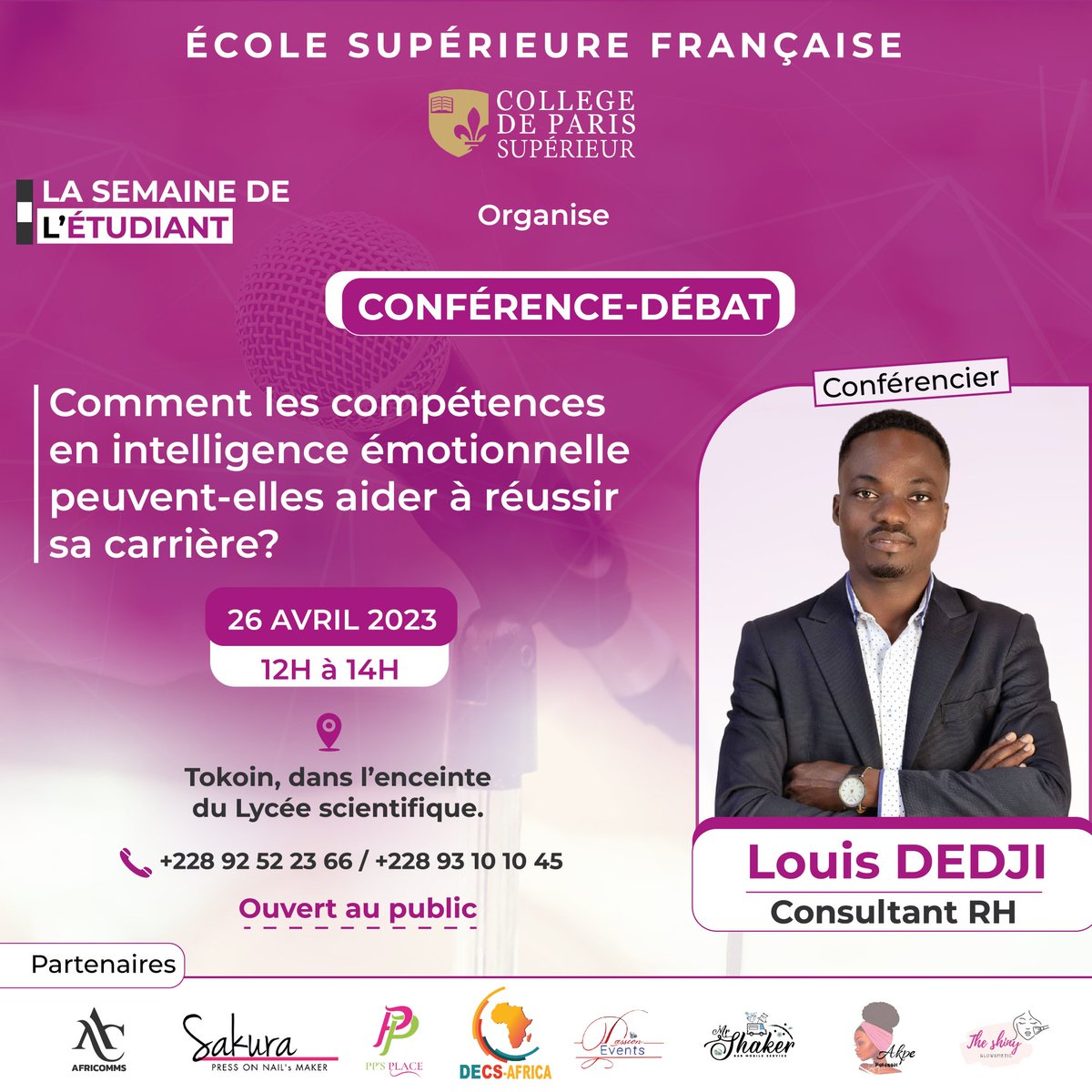 cdpsuperieur's tweet photo. Note dès maintenant dans ton agenda!

Conférence-débat au Collège de Paris Supérieur ce 26 Avril 2023   sur le thème : ''Comment les compétences en intelligence émotionnelle peuvent-elles aider à réussir sa carrière?''

À très bientôt !

#SemaineÉtudiant
#TgTwittos https://t.co/0sD6HfoIyz