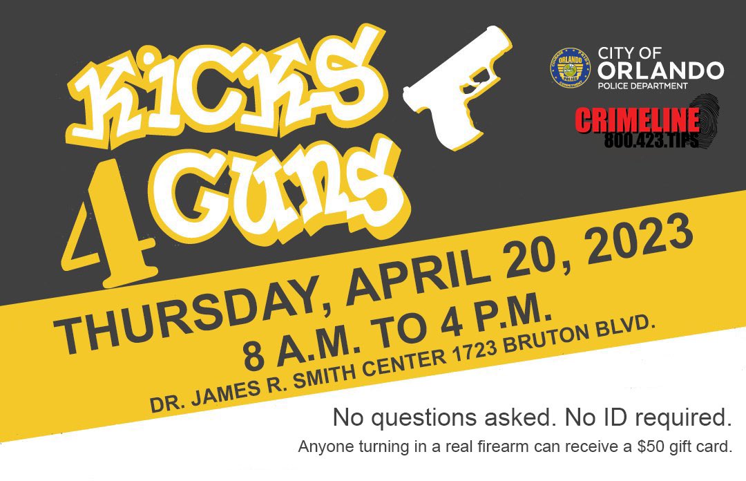 Orlando Police on Twitter "HAPPENING NOW Kicks for guns is happening till 4 p.m. if you have a