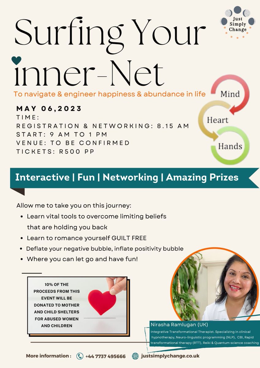 JSimplyChange's tweet photo. Welcome to "Surfing Your Inner-Net: Navigating and Engineering Life Successfully for Empowering Women". This event is all about helping you tap into your inner-net to overcome limiting beliefs and engineer a successful life.

Book your spot today! 
https://t.co/M2ecbV3E0z https://t.co/oPyDj3g4SI