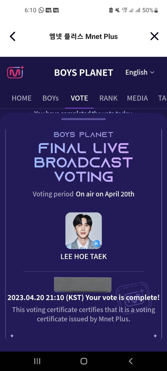 leader_hui99's tweet photo. HA INICIADO LA VOTACION 

#KKIKKODANS dejemos nuestros últimos votos, Votemos solo para LEE HOE TAEK 

@boysplanetchart @_mnetboysplanet @CUBE_PTG #LEEHOETAEK #BOYSPLANET https://t.co/LWNMYoJNqQ