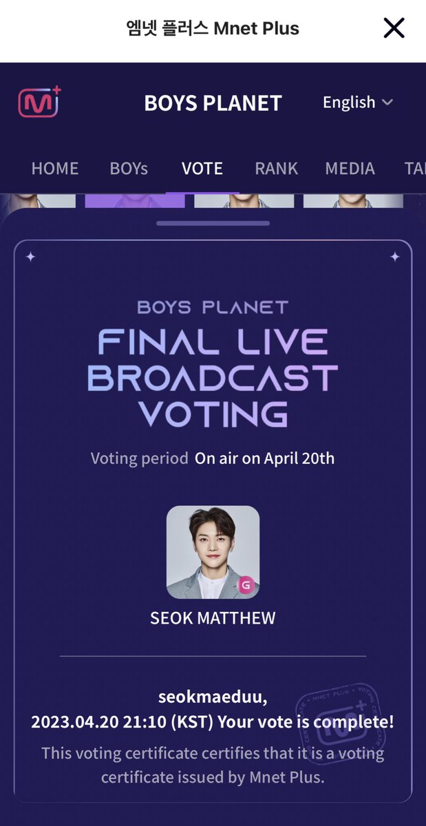 taenamic's tweet image. live voting ✅🦊 #Matthew1Pick #BOYSPLANETfinal