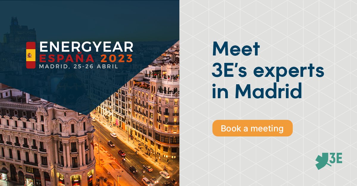 3E_renewables's tweet image. 🇪🇸 Our experts Gilles Perrin, Patricio Peral and Joan Vixaina will attend #Energyear Spain in Madrid on 25-26 April. 

Learn more about our digital solutions and expert advisory services by booking a meeting with them at the event: eu1.hubs.ly/H03yv0k0