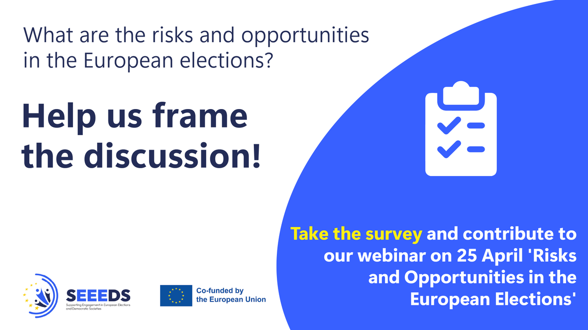 EPDeu's tweet photo. Don't miss out on the 4️⃣ webinar of our #SEEEDS project
📅 Join us on Tuesday April 25 to discuss the risks and opportunities in the European elections.
Register ➡️ https://t.co/6EAkuajkHy 🧵 https://t.co/pVgw94k64o