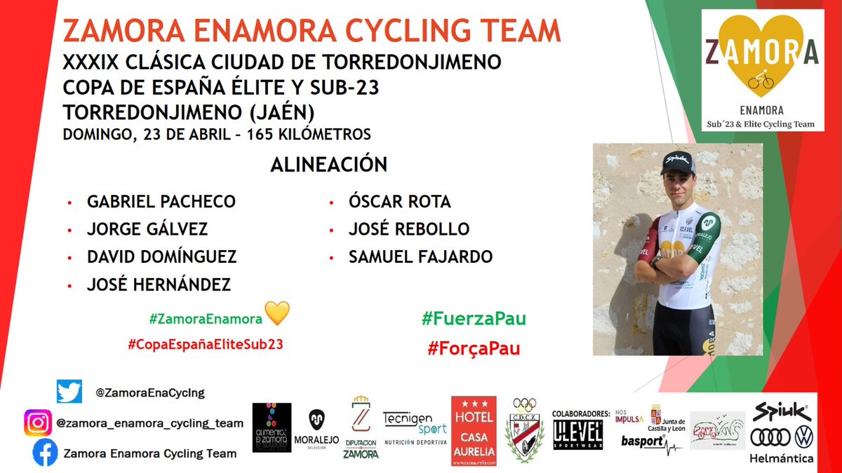 El domingo llega la #ClasicaTorredonjimeno de la #CopaEspañaEliteSub23
🚴‍♂️Saldremos con '8 ciclistas' y es que @PauTorrent8 estará muy presente
🤞Ojalá podamos dedicarle un carrerón
💫A por el tercer podio seguido en la Copa de España🤭
☘️Mucha suerte valientes
#ZamoraEnamora 💛