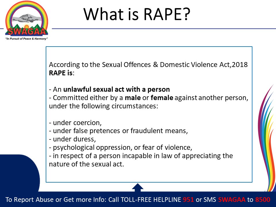 SWAGAA951's tweet photo. Did you know that the SODVA,2018 makes the offence of rape gender-neutral?
This means that men and boys can also be raped, before the SODVA(2018) the crime of rape only applied to "rape by a man of a woman/girl."
#TiniTwitter #RT #KnowSODVA #EndRape #TowardsaGBVfreeeswatini https://t.co/uStgdbCgIV