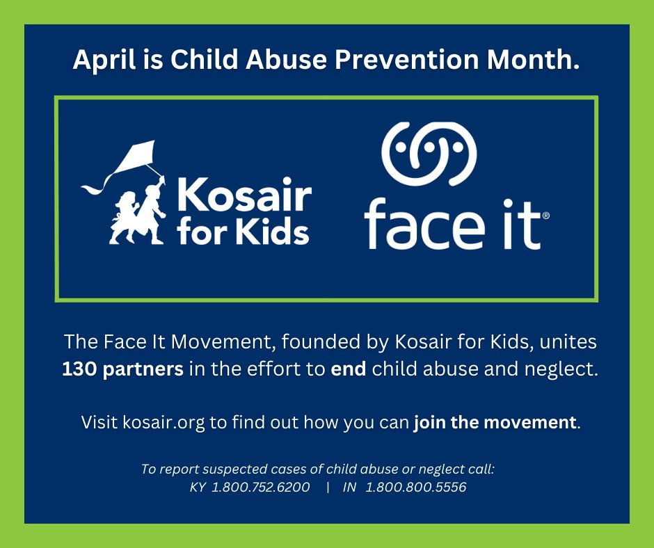 KHSAA Main (@khsaa) on Twitter photo It’s a topic few want to discuss, but we must address child abuse and neglect to protect kids. Join <a href="/KosairForKids/">Kosair for Kids</a> & @FaceItAbuse in recognizing April as #ChildAbuseAwarenessMonth. We all play a role in keeping kids safe. It’s a topic few want to discuss, but we must address child abuse and neglect to protect kids. Join <a href="/KosairForKids/">Kosair for Kids</a> & @FaceItAbuse in recognizing April as #ChildAbuseAwarenessMonth. We all play a role in keeping kids safe.
