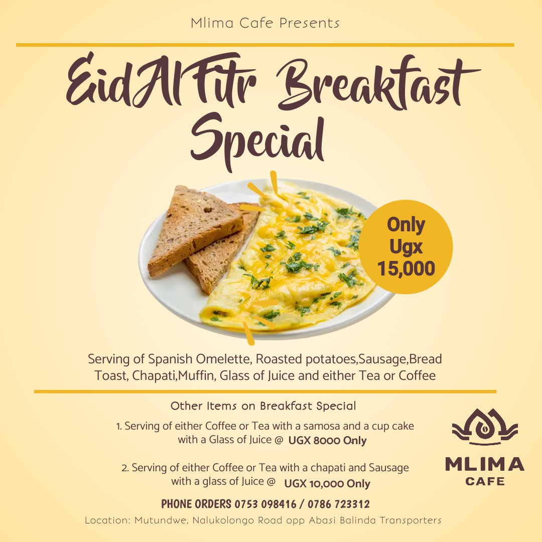 MlimaCafe's tweet photo. Gather your loved ones for a special Eid breakfast and make your Eid day memorable with a delightful lunch at Mlima Cafe. https://t.co/n8upaEo5zo