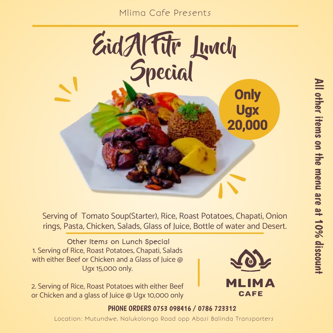 Gather your loved ones for a special Eid breakfast and make your Eid day memorable with a delightful lunch at Mlima Cafe.