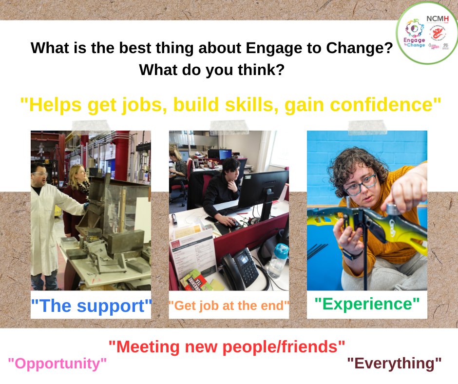 What is the best thing about Engage to Change?
What do you think?
--------
Beth yw y peth gorau am Engage to Change?
Beth ydych chi yn ei feddwl?
#supportedemployment
#supportedinternship
#neurodiversity
#coproduction
#learningdisability
#autism