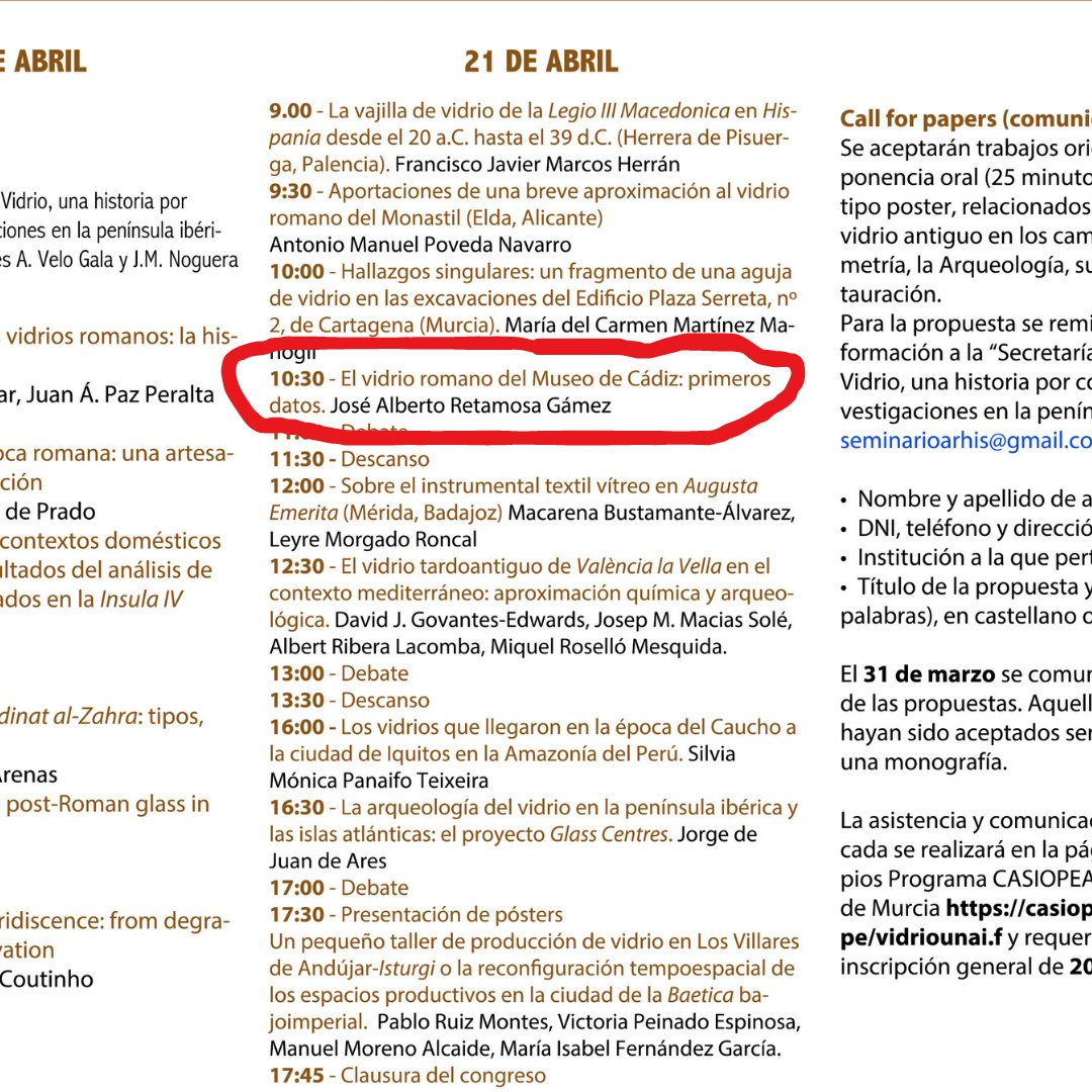 MuseoCadiz's tweet photo. #Museogramers si andáis por tierras murcianas no os podéis perder la primicia del resultado de las investigaciones sobre nuestro vidrio romano presentado por José Alberto Retamosa. 
Mañana a las 10:30 en el Museo de Murcia. https://t.co/Pw4WD6J65N