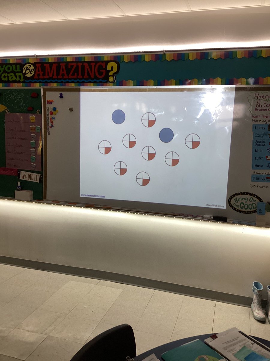 DewolfeJenn's tweet photo. Mrs. Stewart’s grade 5 class has been focusing on fractions! Each morning they do a number talk with @SteveWyborney Fraction Splats. During this activity they are identifying, comparing, adding and subtracting fractions! @AnglophoneEast https://t.co/EpFAlTCWPc