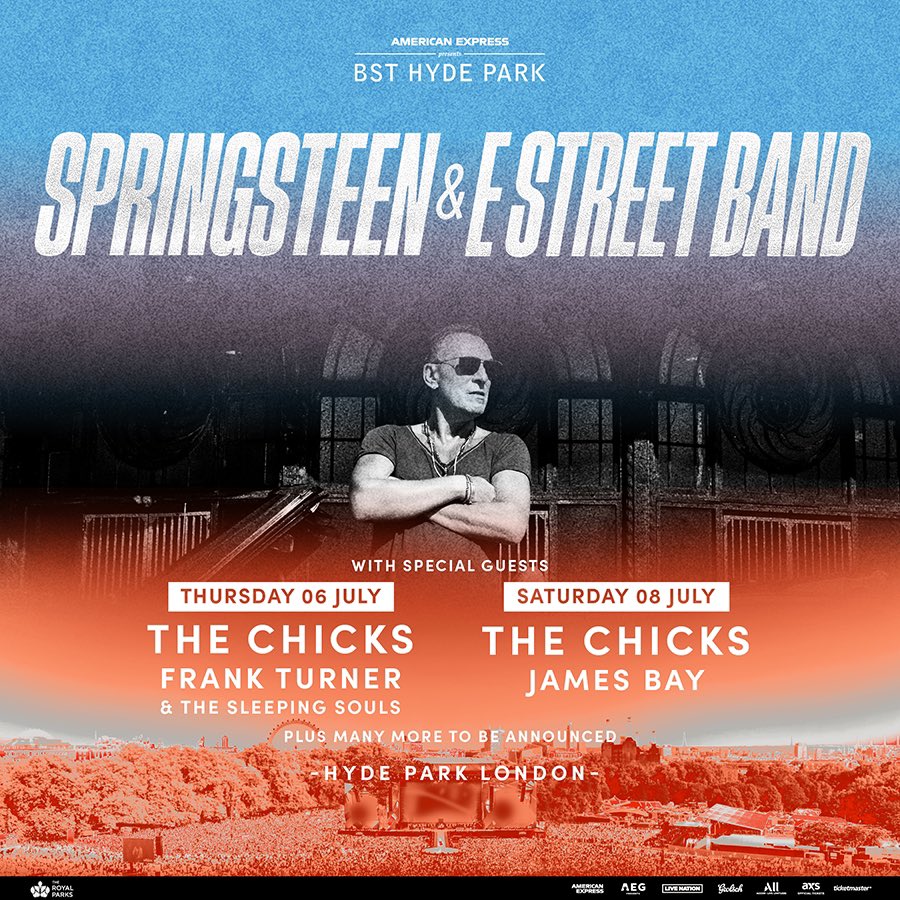 gigview's tweet photo. @BSTHydePark is very excited to announce the first support acts across two days for legendary headliner @springsteen and the E Street Band Tickets and Lineup https://t.co/ws89iXljjG #bsthydepark #brucespringsteen #festival #news #music #london #gigview https://t.co/UVR15rymGK
