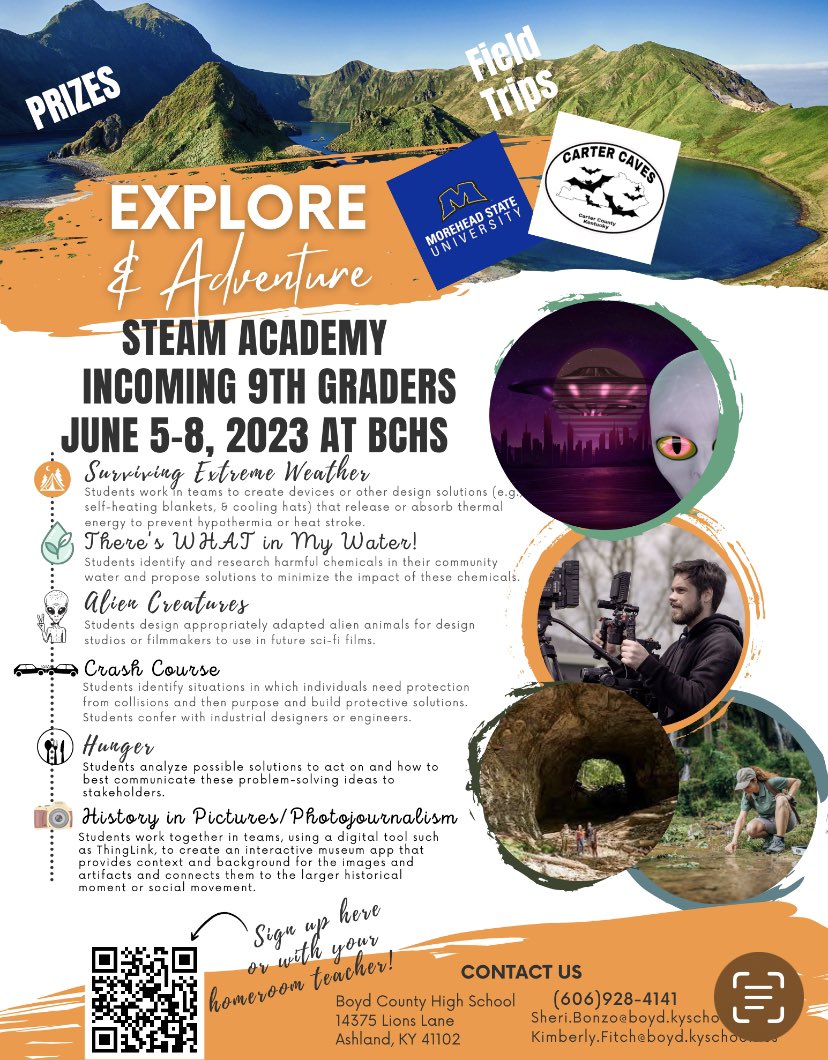 MsKimberlyFitch's tweet photo. Attention incoming BCHS 9th graders! BCPS has an amazing summer academy planned for you for free! Sign up with your 8th grade teacher or use the QR code below. @BonzoSheri https://t.co/WfPv9OygBv