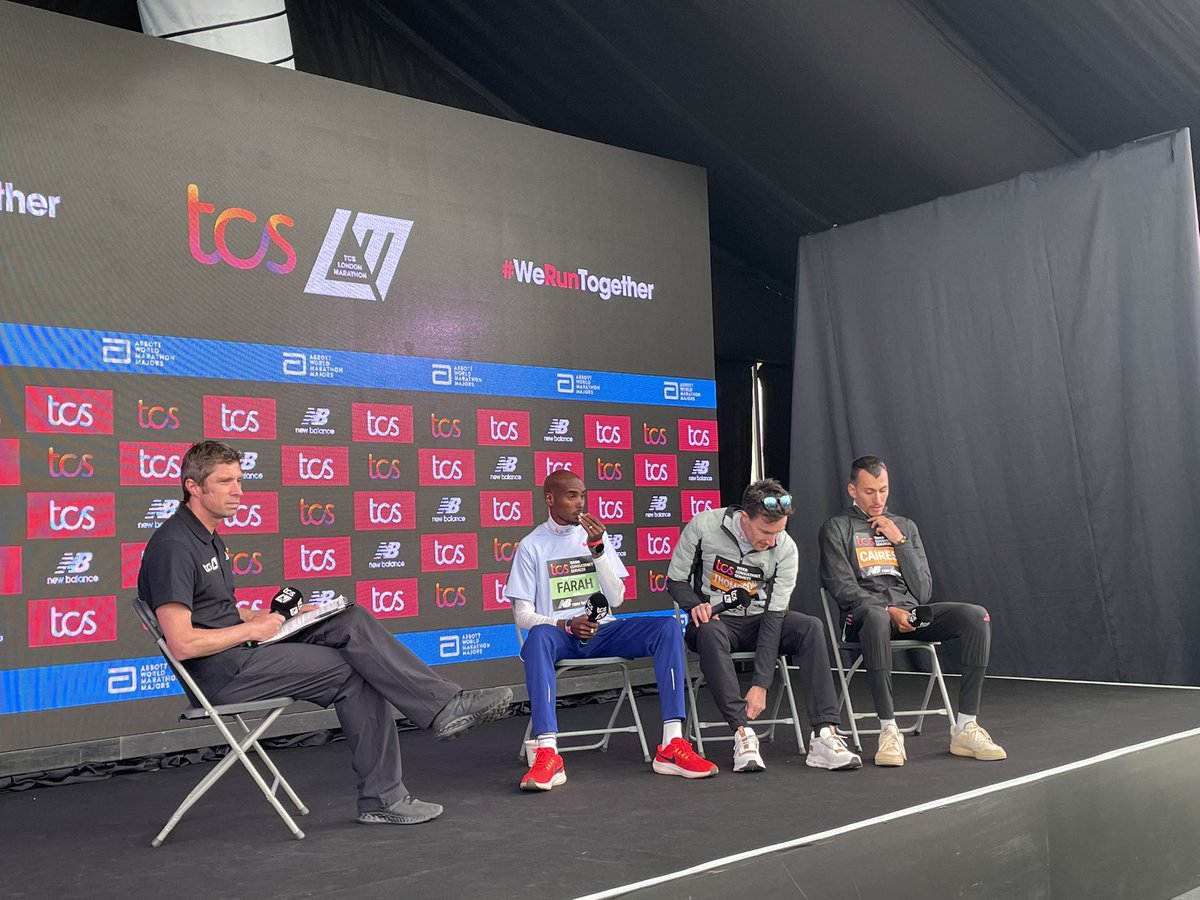 AthleticsWeekly's tweet photo. We’re here at the first of the @LondonMarathon press conferences 💥

🇬🇧 @Mo_Farah 
🇬🇧 @Thommo10k 
🇬🇧 @EmileCairess 

#LondonMarathon https://t.co/qE16fmCBAk
