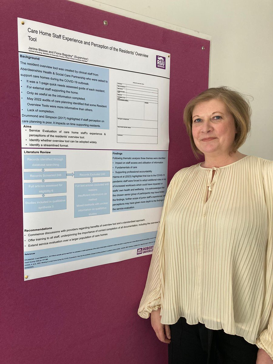 A massive well done to @Janine_Blease our lead nurse for care homes and custody on completing her dissertation and presenting her poster at @RobertGordonUni today! 🎉🎉@HSCPshire @NHSGrampian