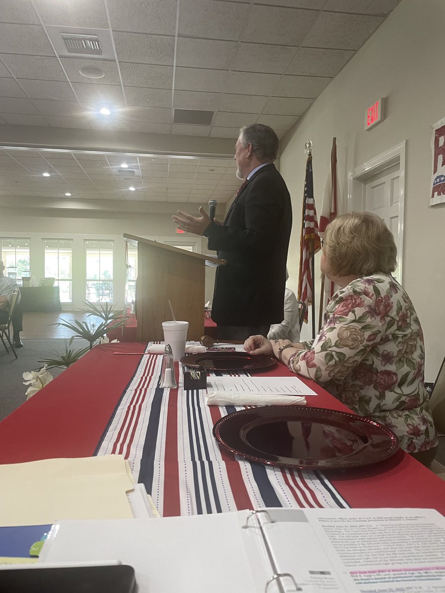 JudgeMinor's tweet photo. What a privilege for Judge Chris McCool and I to speak to the Republican Women of Coffee County yesterday at lunch. We both spoke about our campaigns and discussed the importance of the rule of law. We also discussed a couple of cases from the ‘22-‘23 term of SCOTUS. #Minor2024 https://t.co/Z1iL96m16F