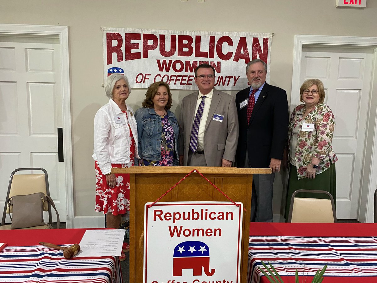 JudgeMinor's tweet photo. What a privilege for Judge Chris McCool and I to speak to the Republican Women of Coffee County yesterday at lunch. We both spoke about our campaigns and discussed the importance of the rule of law. We also discussed a couple of cases from the ‘22-‘23 term of SCOTUS. #Minor2024 https://t.co/Z1iL96m16F