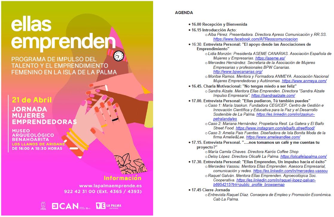 👉TENEMOS UNA CITA‼️
📢CIERRE JORNADA "ELLAS EMPRENDEN"
AGENDA: