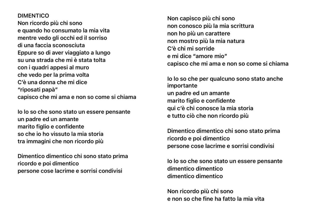 enricoruggeri's tweet photo. Ecco il testo.
A mezzanotte arrivano musica e video.
#dimentico https://t.co/WmpUikaeQN