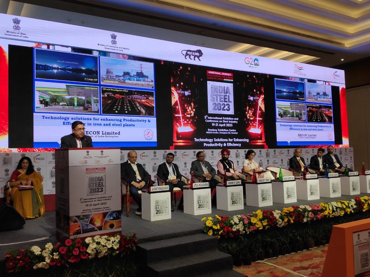 MECONLimited's tweet image. #Day 2 of #IndiaSteel2023. In Speaker Session, Shri A.K. Agrawal, D(T) delivered lecture on Technology Solutions for Enhancing Productivity &amp;amp; Efficiency in Iron &amp;amp; Steel Plants. Senior officials of MECON participated in G2B interactions and round table on Secondary Steel Sectors.