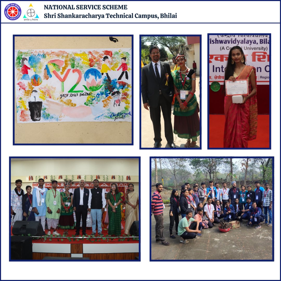 Nss_ssgi's tweet photo. Here are some glimpses of #NIC2023 - Bilaspur in which Vol Nehal Patel from #SSTC, Bhilai Participated &amp; rep @nsscsvtuCG &amp; state #Chhattisgarh. She participated in the camp with great enthusiasm &amp; represented our Unit among 200 Vols &amp; 10 POs from 12 Different states.

#NSSIndia https://t.co/iYM59Ey8Wp