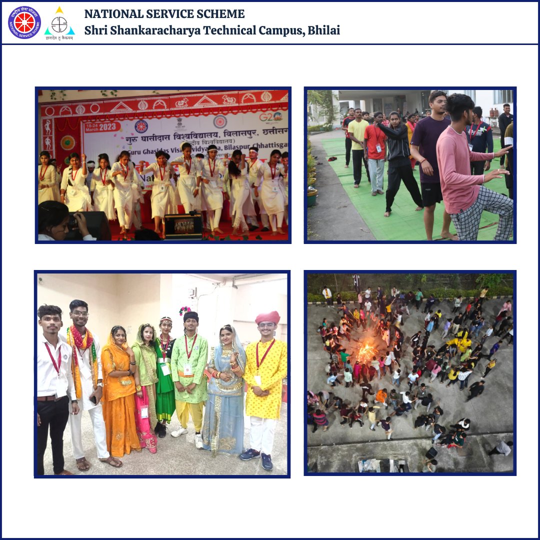 Nss_ssgi's tweet photo. Here are some glimpses of #NIC2023 - Bilaspur in which Vol Nehal Patel from #SSTC, Bhilai Participated &amp; rep @nsscsvtuCG &amp; state #Chhattisgarh. She participated in the camp with great enthusiasm &amp; represented our Unit among 200 Vols &amp; 10 POs from 12 Different states.

#NSSIndia https://t.co/iYM59Ey8Wp