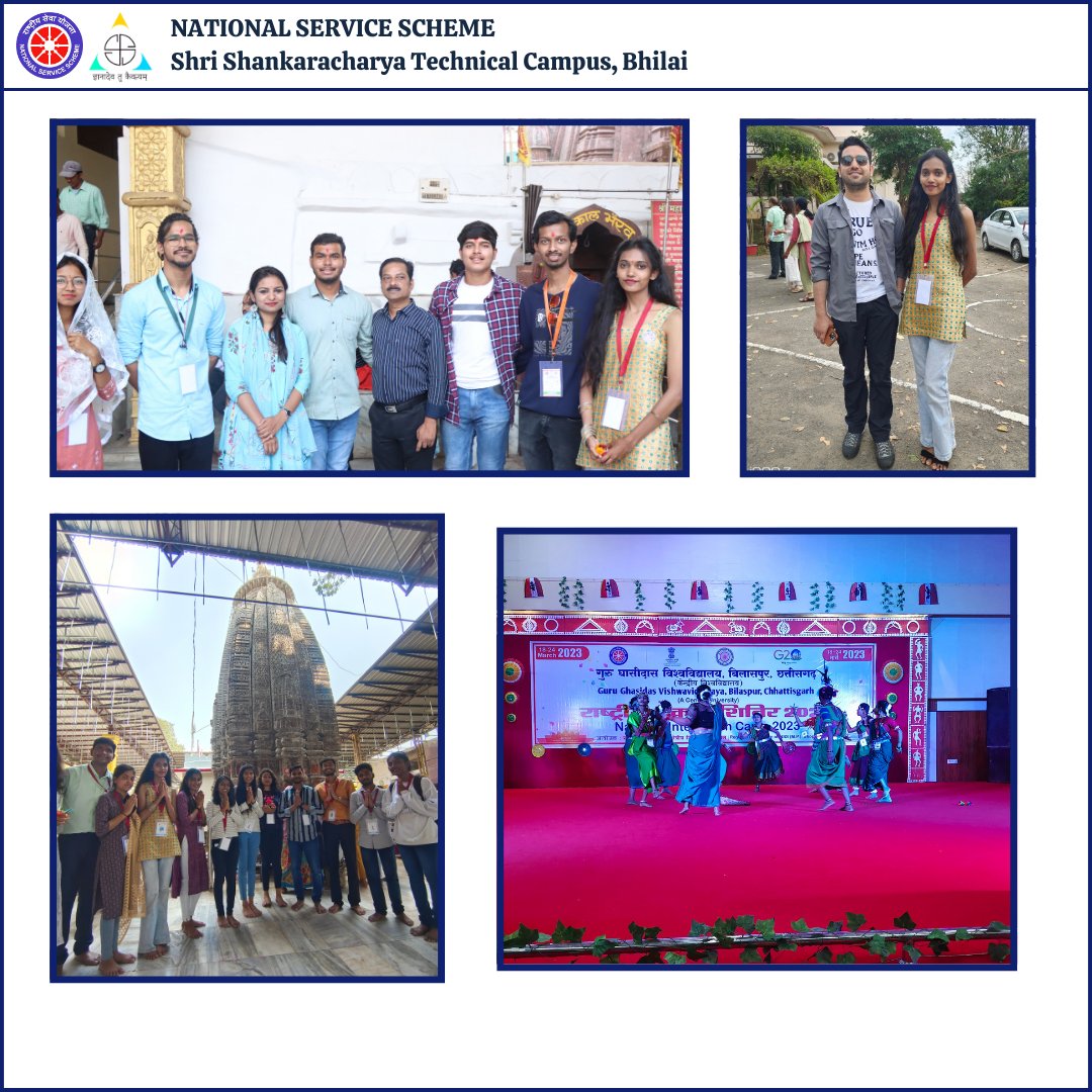 Nss_ssgi's tweet photo. Here are some glimpses of #NIC2023 - Bilaspur in which Vol Nehal Patel from #SSTC, Bhilai Participated &amp; rep @nsscsvtuCG &amp; state #Chhattisgarh. She participated in the camp with great enthusiasm &amp; represented our Unit among 200 Vols &amp; 10 POs from 12 Different states.

#NSSIndia https://t.co/iYM59Ey8Wp