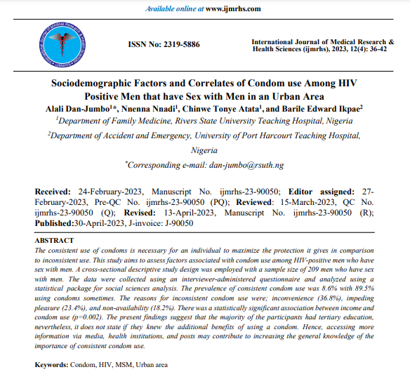 ijmrhs's tweet photo. ✨#Sociodemographic Factors and Correlates of #Condom use Among #HIV #Positive #Men that have #Sex with #Men in an #Urban Area

Welcome to read the #research from Dr. Alali Dan-Jumbo Dr. Nnenna Nnadi, Dr. Barile Ikpae and Dr. Chinwe Tonye Atata👨‍⚕️

Visit: https://t.co/P4NnrZLC6Y https://t.co/zMnO5gPjxP