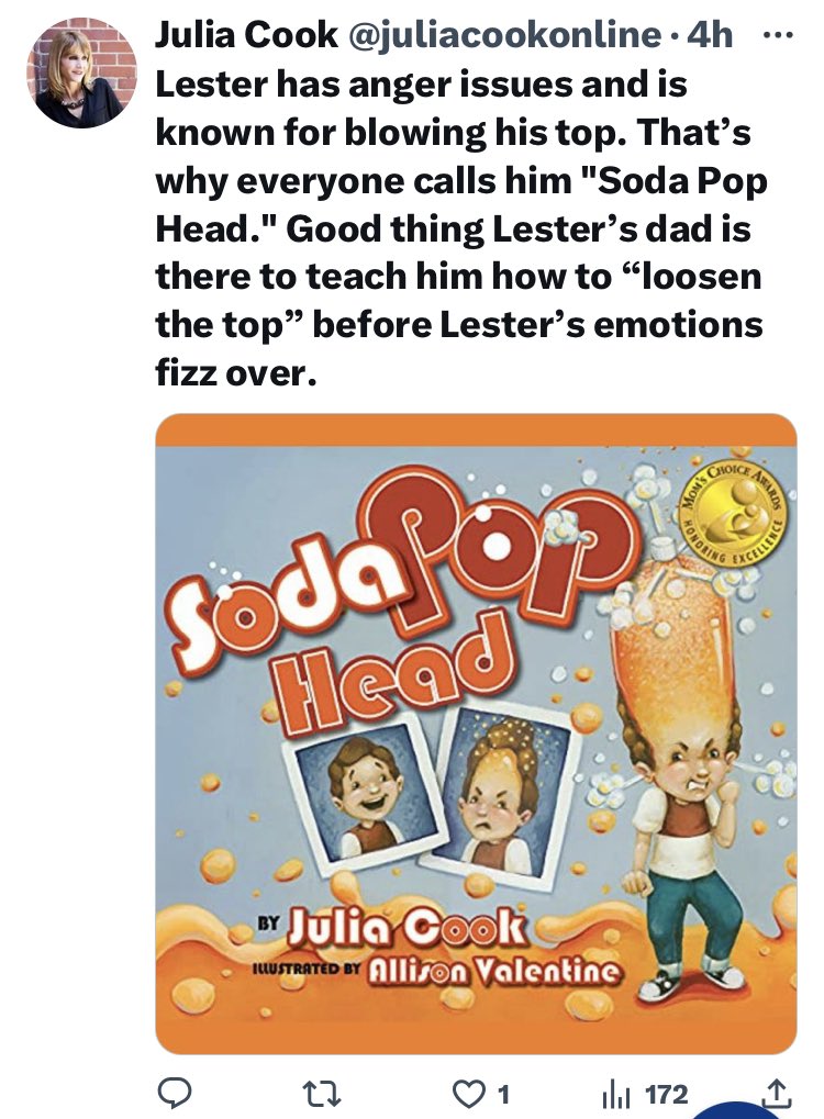 SarahDoingStuff's tweet photo. Then, she had this 2 days later. She implies it’s the child’s fault 4 being bullied. Ofc, she never calls out the name calling. So, I’m guessing these 📚 will continue to cause harm despite her knowing she needs to do better.
@NCYI
#bullying #juliacook #ableism #victimblaming https://t.co/I3zp6LBYDg