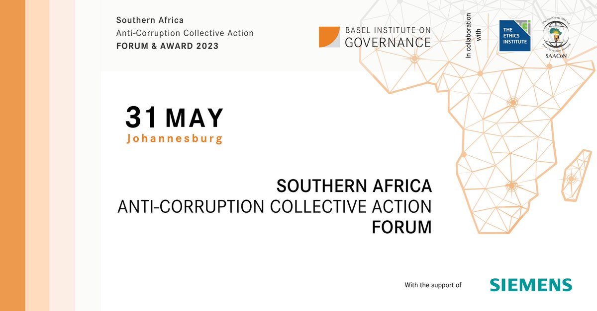 FightBribery's tweet photo. 📣 Join us at the Southern Africa Anti-Corruption Collective Action Forum in Johannesburg on 31 May 2023!

Register here: 📍 https://t.co/8BUrBdr4KM

This event is your opportunity to connect with experts from across the region and discuss anti-corruption initiatives with various sectors. ⭐

More info: 📍 https://t.co/fztCnL4CGi

With the collaboration of @SAACoNetwork and @EthicsInst, and with the support of the Siemens Integrity Initiative.

#CollectiveAction #AntiCorruption #ACCAForum #SAACCAForum2023